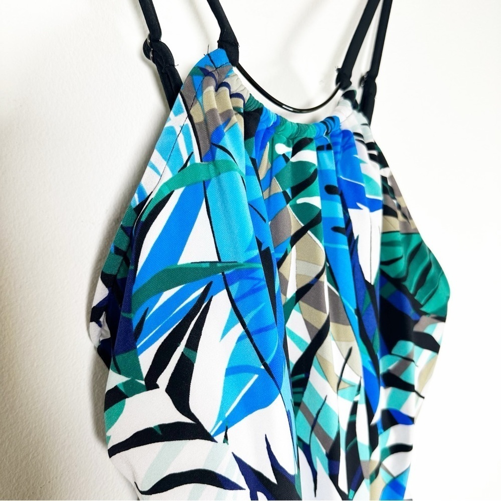 NWT $158 Magicsuit Women's Draped One-Piece Swimsuit Size 16 black and blue palm - Picture 3 of 9